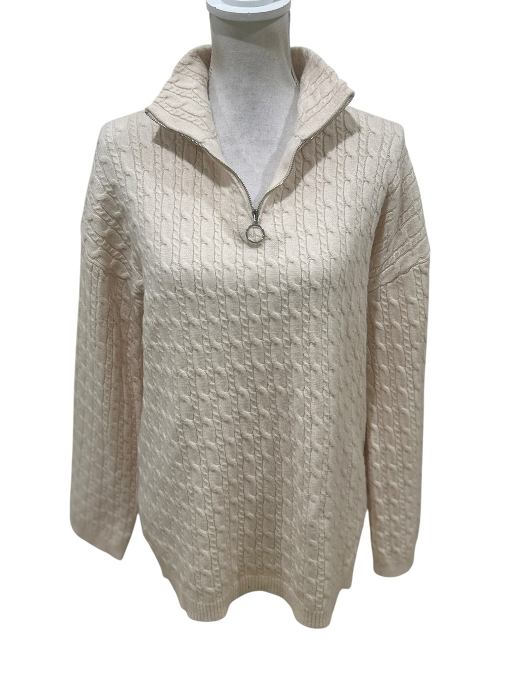 Unbranded Cream Cable-Knit Half-Zip Sweater size medium